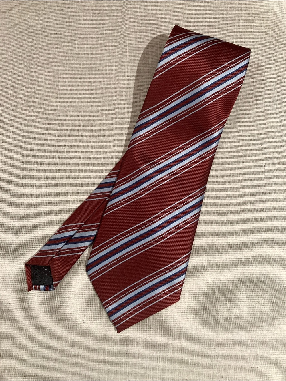 Men's Burgundy Diagonal Stripe Tie with Light and Dark Blue Accents